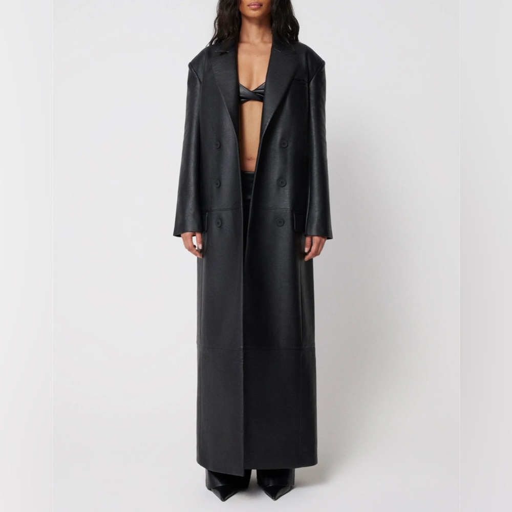 Khy Wardrobe Faux Leather Double Breasted Long Trench Coat NWT